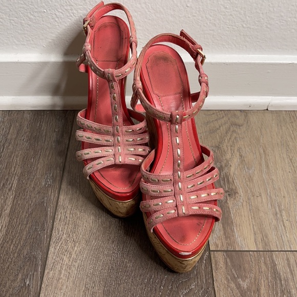 Christian Dior wedges size 8 coral - Picture 3 of 10